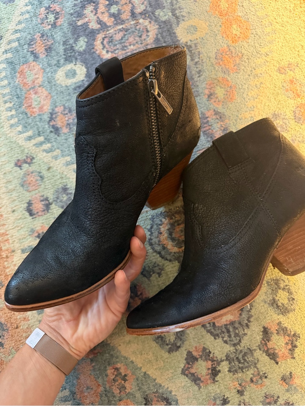 Frye Black Suede Ankle Booties with Stacked Heel - Picture 6 of 7